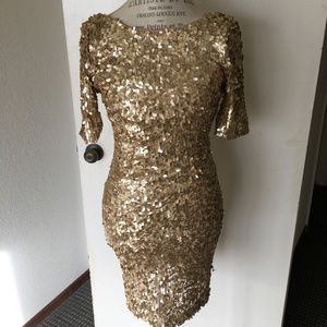 Gold Sequin Long Sleeve Body Con Dress